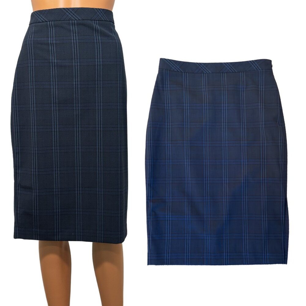 Banana Republic Wool Navy Blue Plaid Pencil Skirt Women’s Size 04